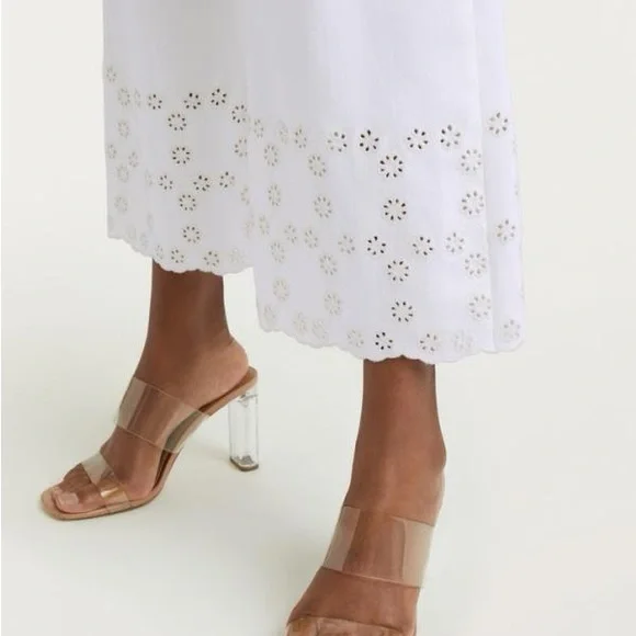 ❌Sold on eBay❌Cinq a Sept Floral Eyelet Amelia Wide Leg Denim Pant in White - Picture 3 of 7